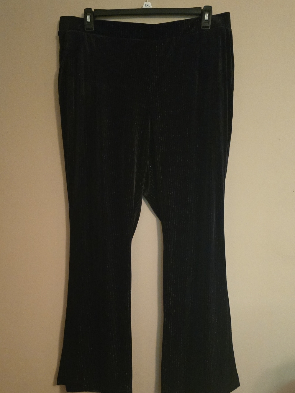 New Ava & Viv Women's 1X Black Sparkle Bling Velvet Flare Pants